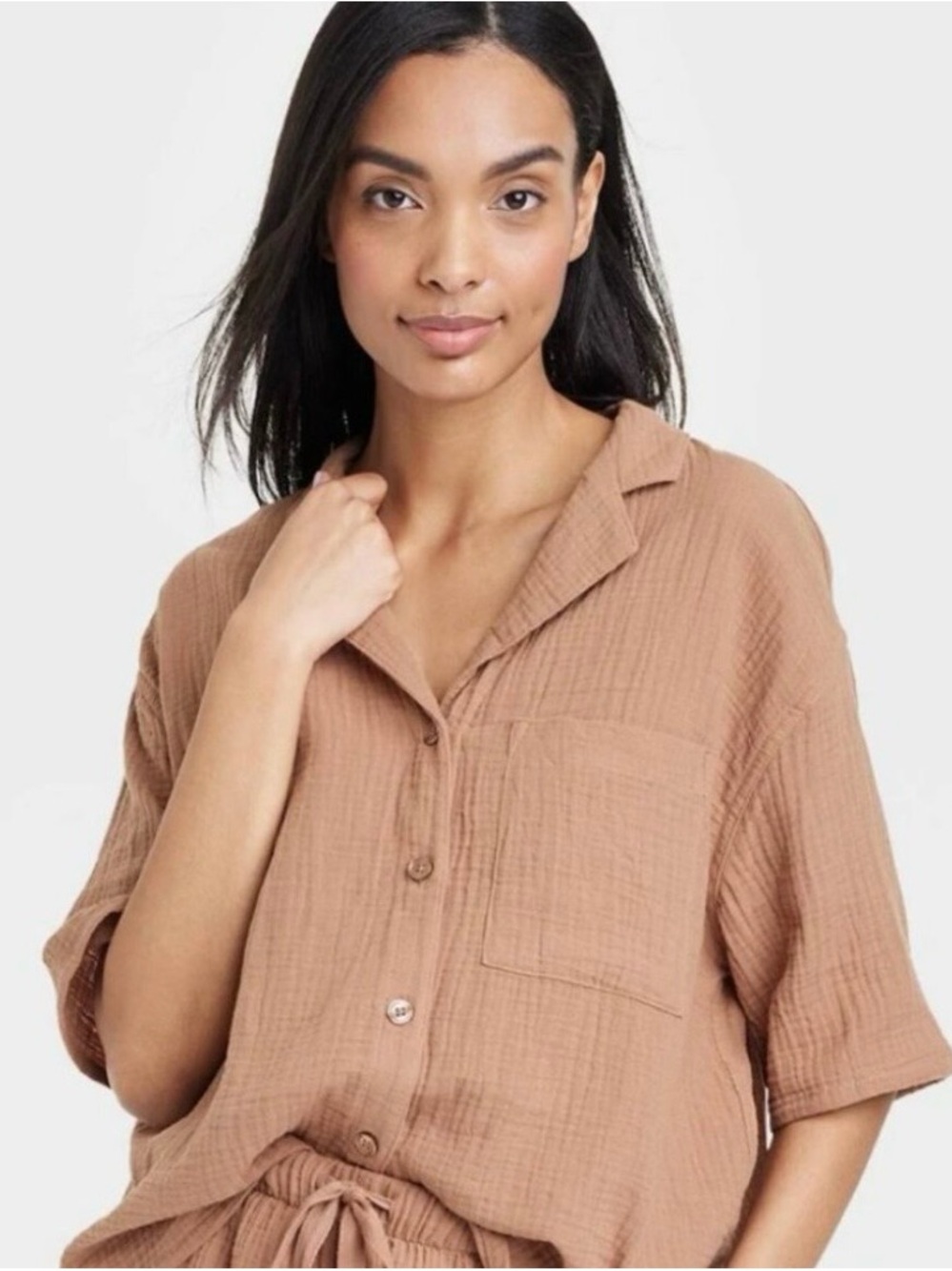 stars above 100% Cotton Gauzy, Lightweight, Relaxed & Casual Button-Front Shirt